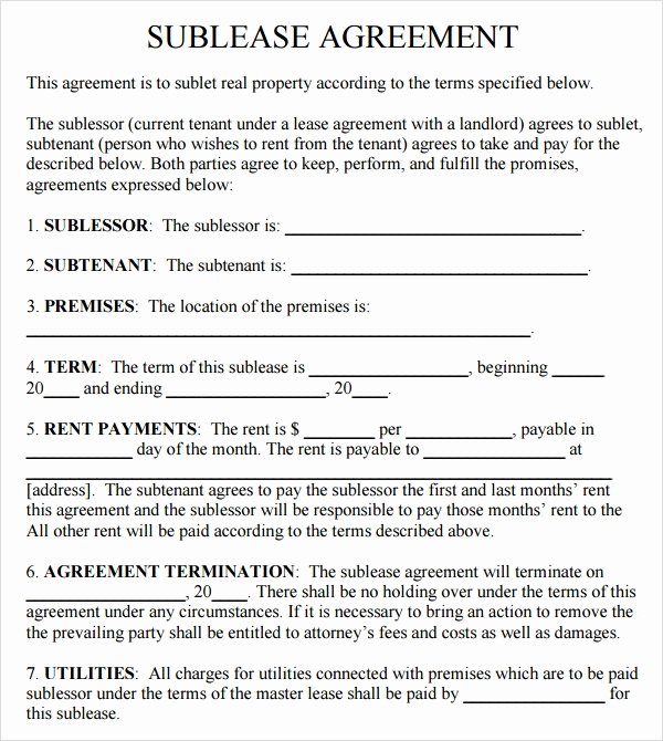 Sublease Agreement Template Word Unique Sublease Agreement Template