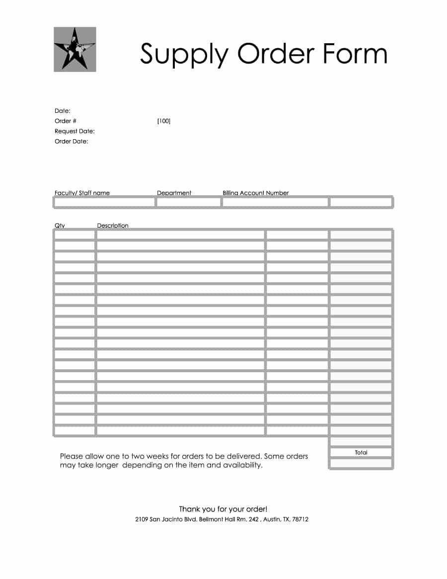 Supply order form Template Inspirational 40 order form Templates [work order Change order More]
