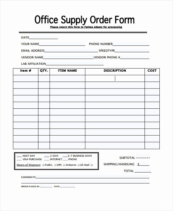 Supply order form Template Luxury 29 Blank order Templates