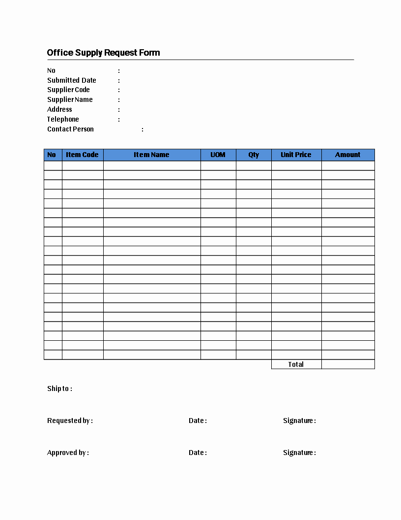 Supply order form Template Unique Fice Supply Request form Template