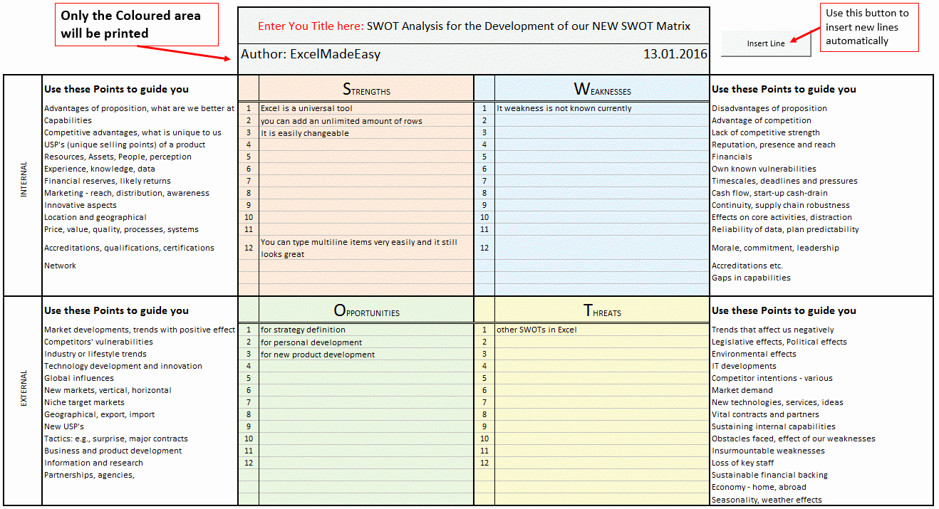 Swot Analysis Template Excel Inspirational Swot Matrix Template for Excel by Excel Made Easy