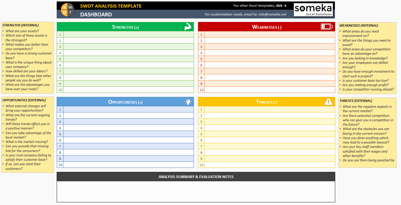 Swot Analysis Template Excel New Swot Analysis Template Printable and Free Excel Spreadsheet