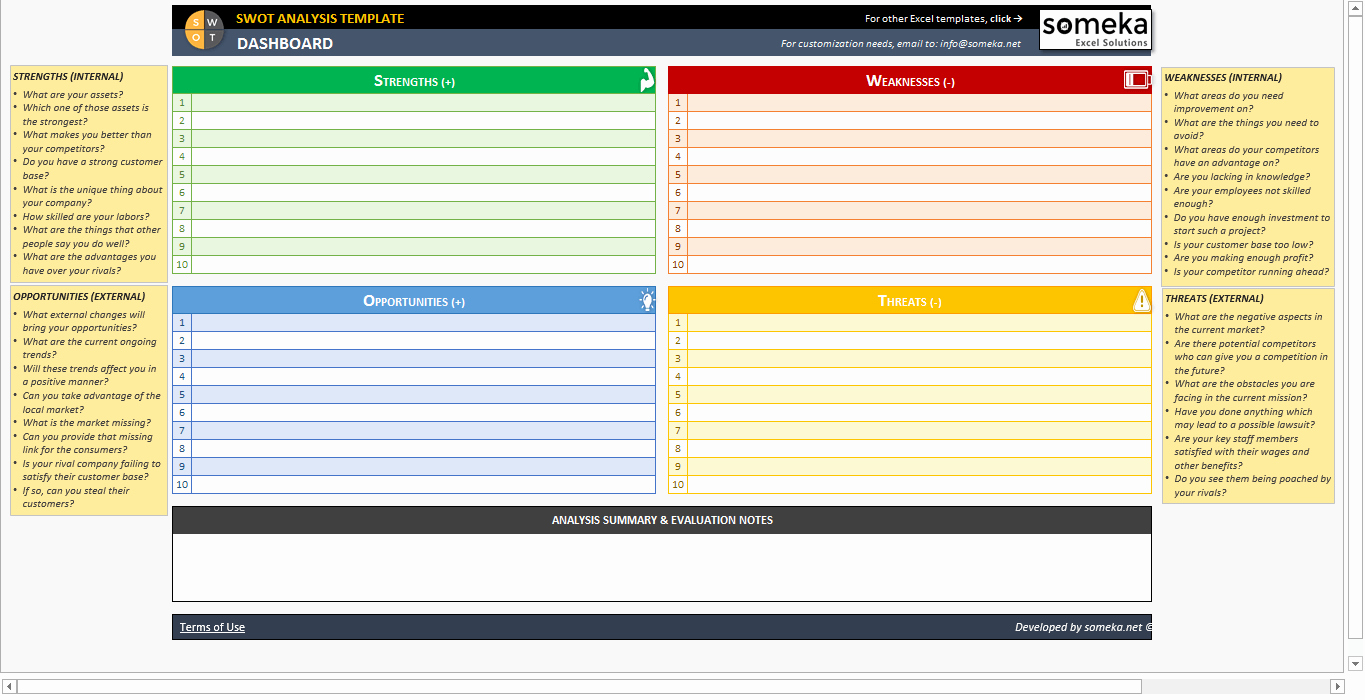 Swot Analysis Template Excel New Swot Analysis Template Printable and Free Excel Spreadsheet