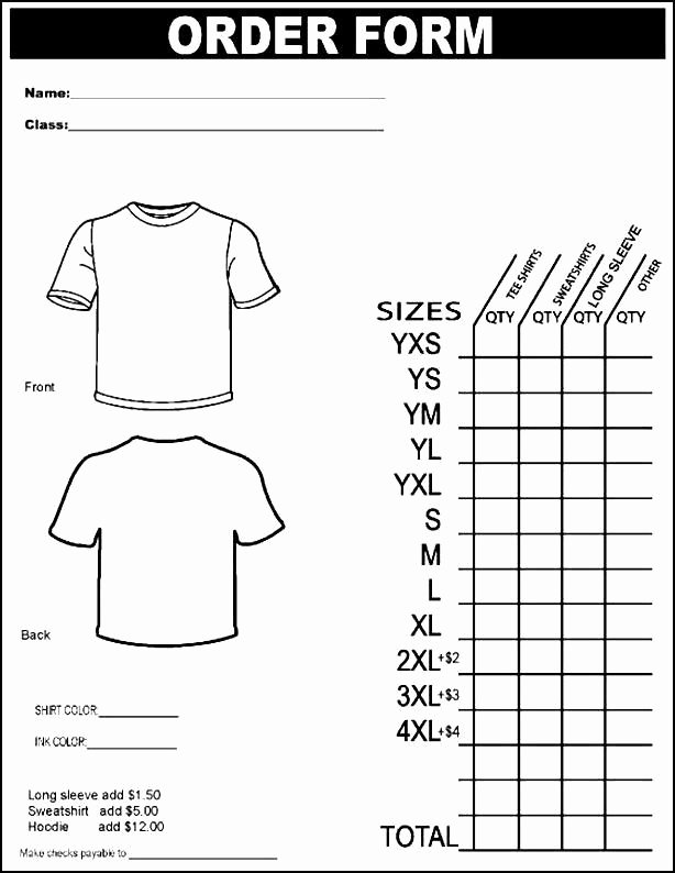 T Shirt form Template Inspirational Printable T Shirt order form Template
