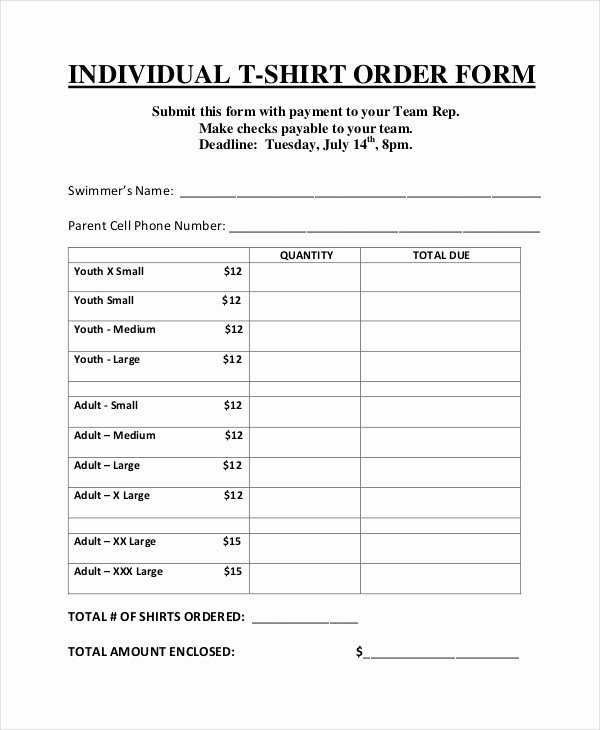 T Shirt order forms Templates Elegant 12 T Shirt order forms Free Sample Example format