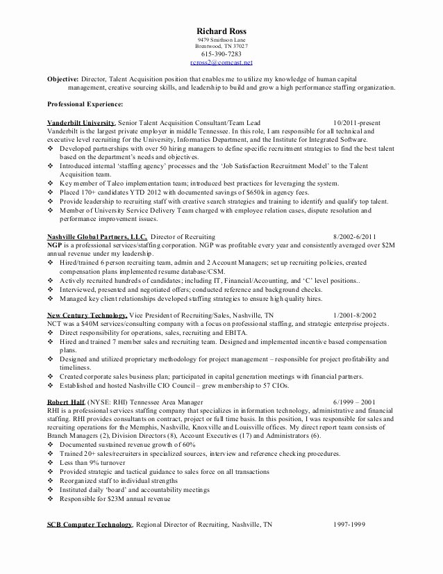 Talent Management Contract Template Awesome Richard Ross 2013 Resume