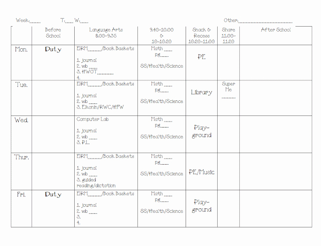 Teacher Daily Schedule Template Lovely Daily Schedule Template for Teachers