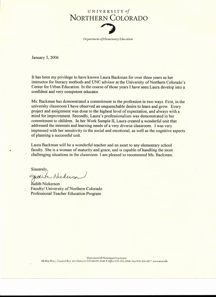 Teaching Letter Of Recommendation Template Fresh Letter Of Re Mendation From Judith Nickerson Faculty Of