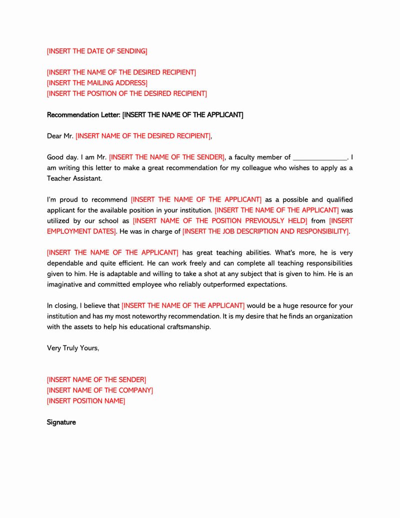 Teaching Letter Of Recommendation Template Luxury Re Mendation Letter for A Teacher 32 Sample Letters