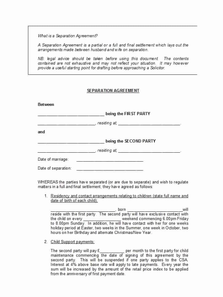 Template for Separation Agreement Beautiful 43 Ficial Separation Agreement Templates Letters