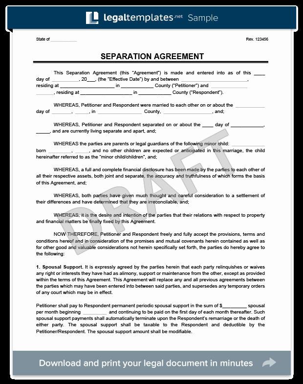 Template for Separation Agreement Beautiful Separation Agreement form