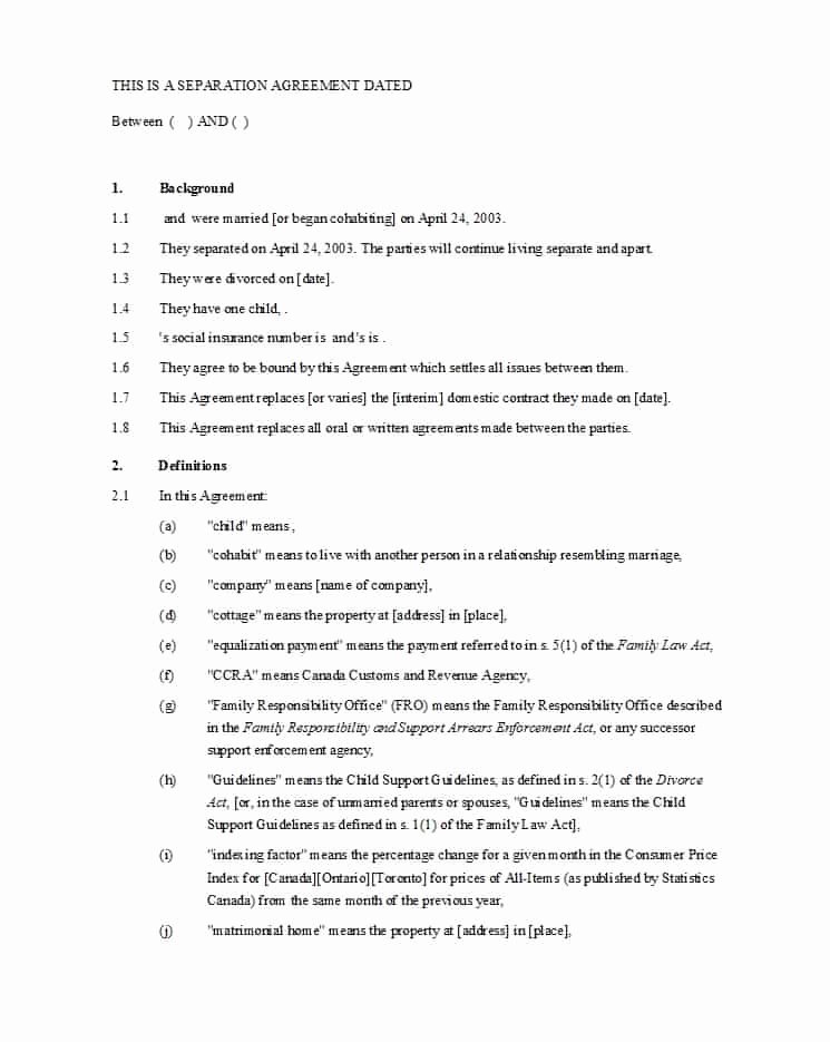 Template for Separation Agreement Lovely 43 Ficial Separation Agreement Templates Letters