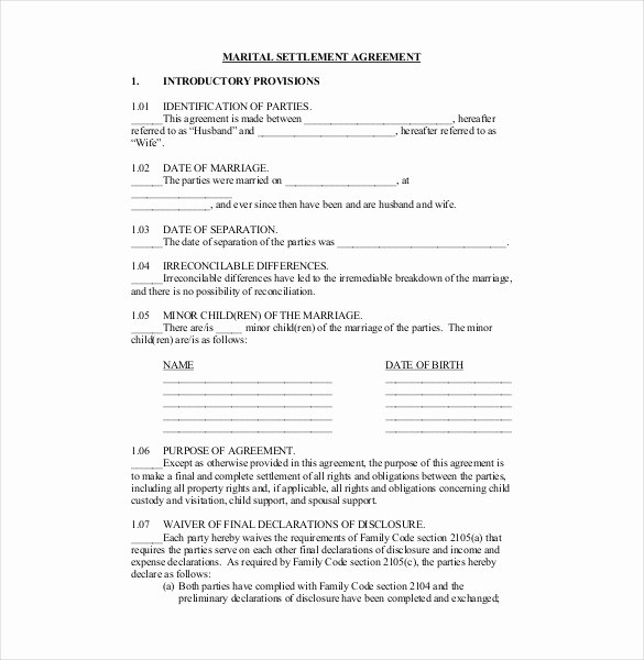 Template for Separation Agreement Unique 11 Divorce Agreement Templates – Free Sample Example