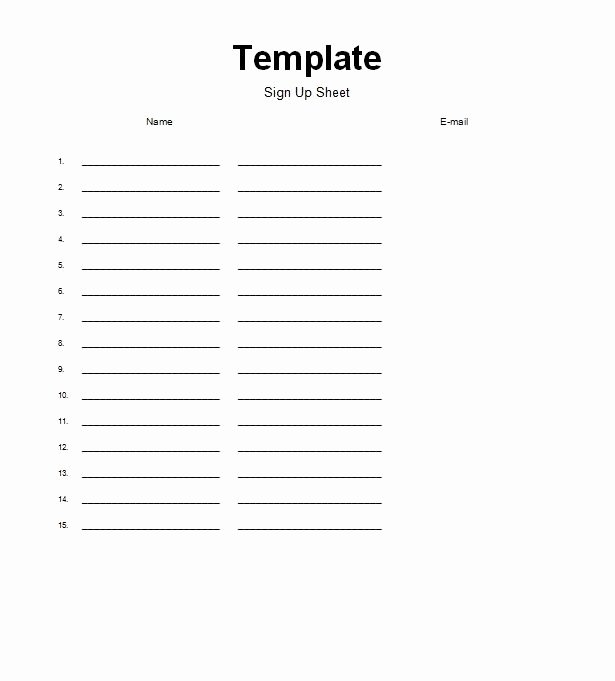 Template for Sign Up Sheet New Sign Up Sheet Template