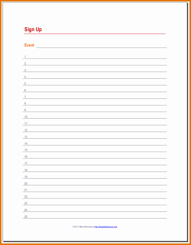 Template for Sign Up Sheet Unique Sign Up Sheet Printable