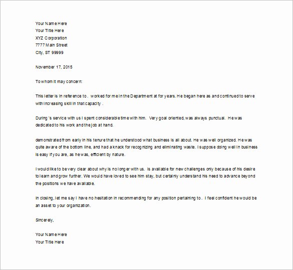 Template Letter Of Recommendation Luxury Job Re Mendation Letter Templates 15 Sample Examples