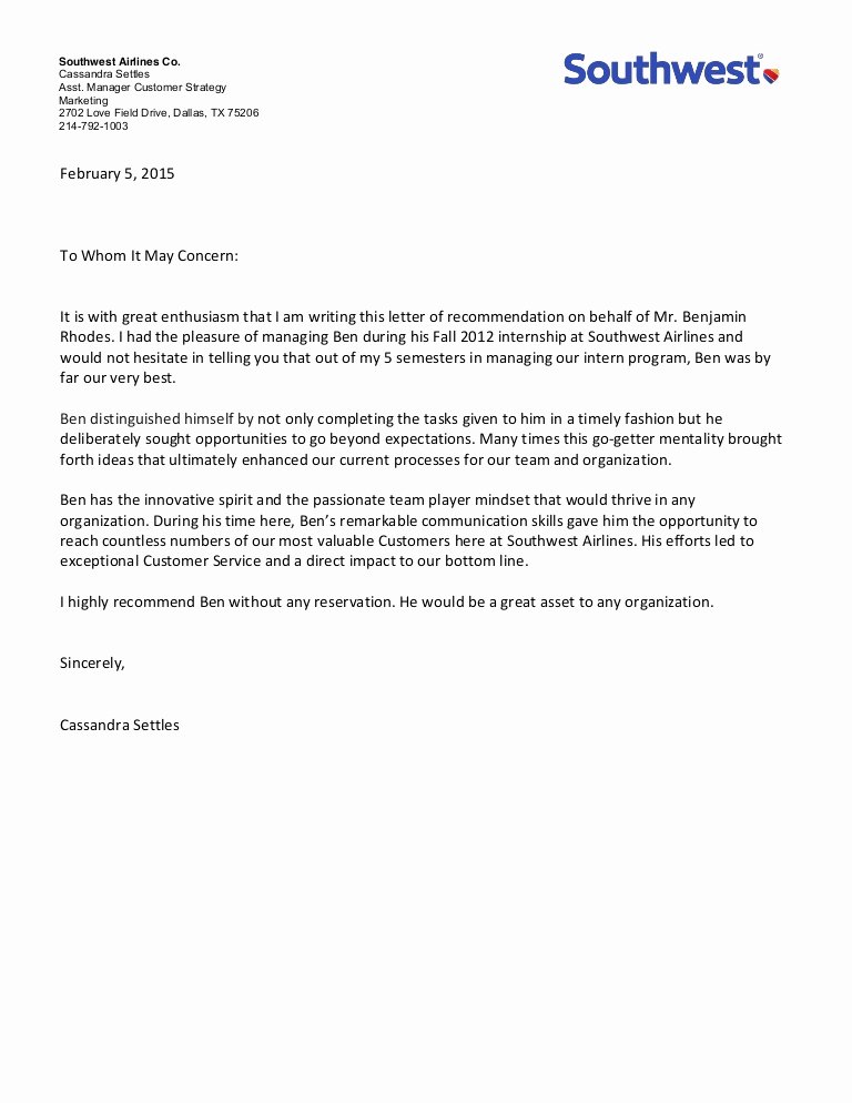 Template Letter Of Recommendation New Letter Of Re Mendation southwest