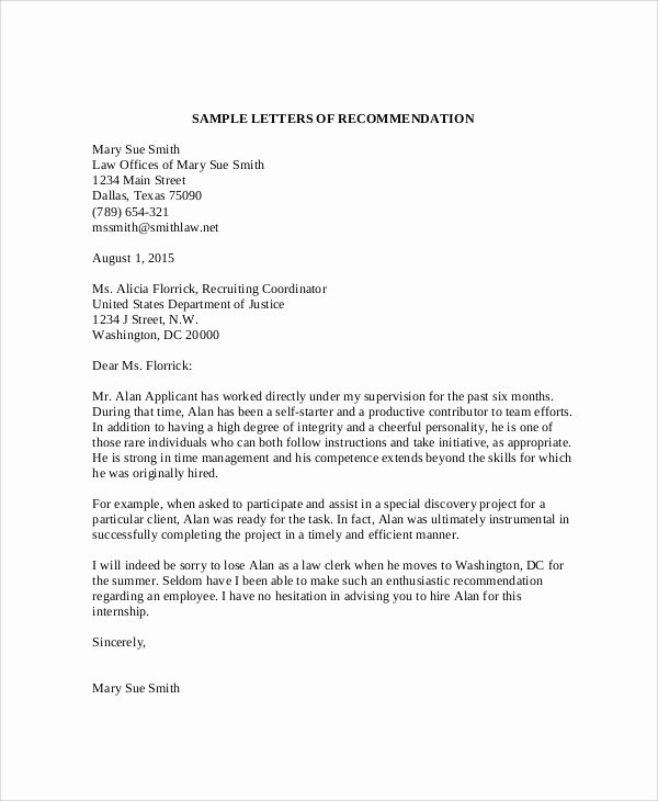 Template Of Letter Of Recommendation Lovely Sample Letters Re Mendation