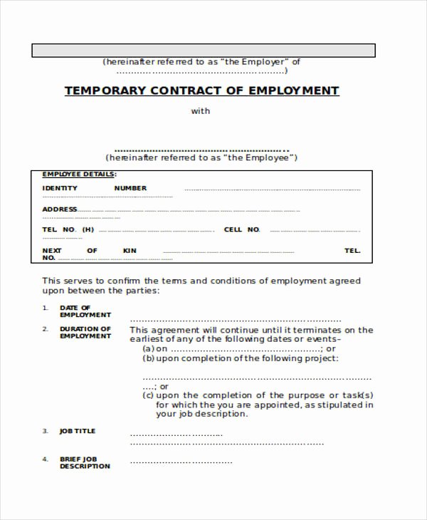 Temporary Employment Contract Template Awesome 26 Contract Agreement form Templates