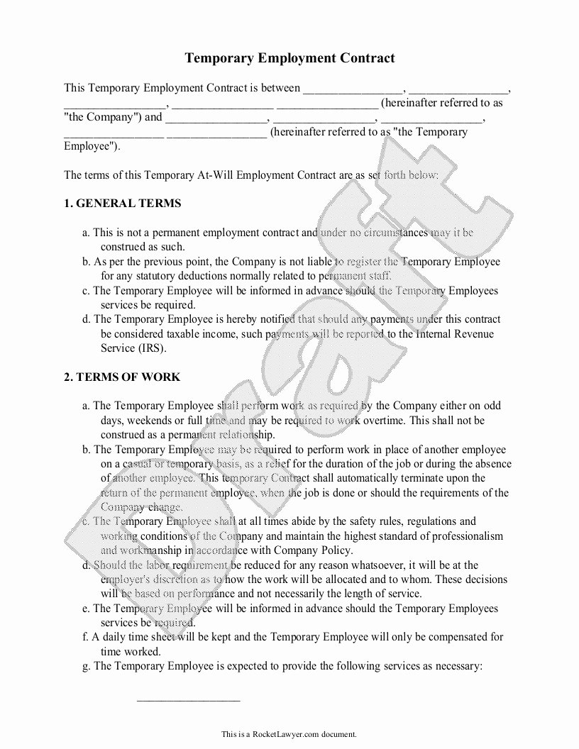 Temporary Employment Contract Template Best Of Temporary Employment Contract Template