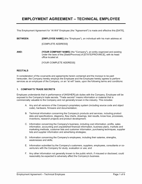 Temporary Employment Contract Template Fresh top 5 Free Employment Agreement Templates Word Templates