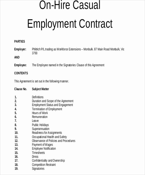 Temporary Employment Contract Template New 18 Employment Contract Templates Pages Google Docs