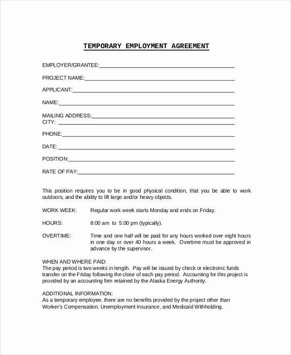 Temporary Employment Contract Template Unique 17 Sample Employment Contracts Pdf Word