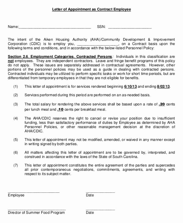 Temporary Employment Contract Template Unique 5 Temporary Appointment Letter Templates Free Word Pdf