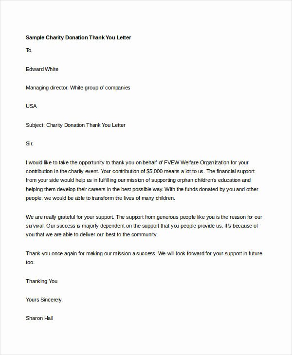 Thank You Donation Letter Template Lovely 11 Thank You Letter for Donation Doc Pdf