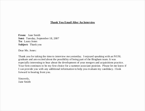 Thank You Email Template Unique 8 Thank You Note after Interview – Free Sample Example