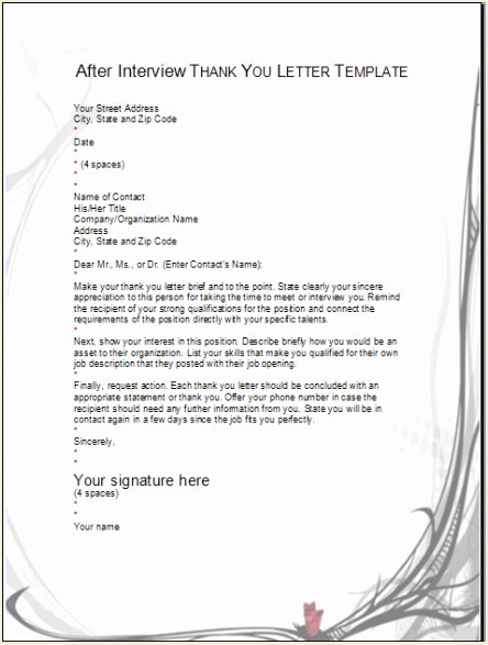 Thank You Letter Templates Best Of after Interview Thank You Letter Template Examples Samples
