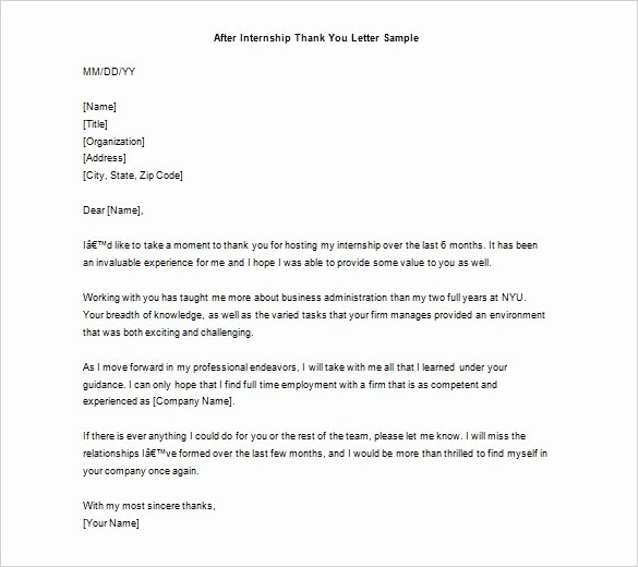 Thank You Letter Templates Lovely Internship Thank You Letter – 9 Free Word Excel Pdf