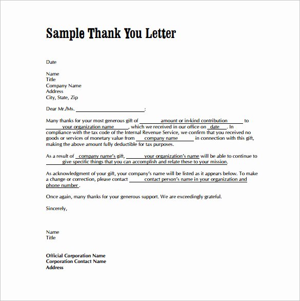 Thank You Letter Templates Unique Free 9 Sample Thank You Letters for Gifts In Doc