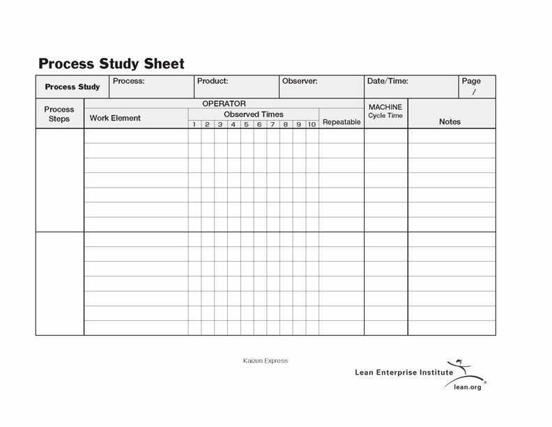 Time Study Template Excel Beautiful Standard Work Process Study Sheet