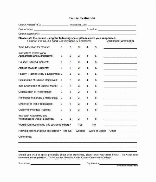 Training Evaluation form Template Fresh Free 6 Class Evaluation Samples In Pdf