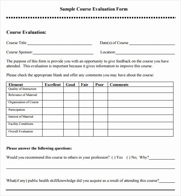 Training Evaluation form Template Lovely Free 4 Sample Course Evaluation Templates In Pdf