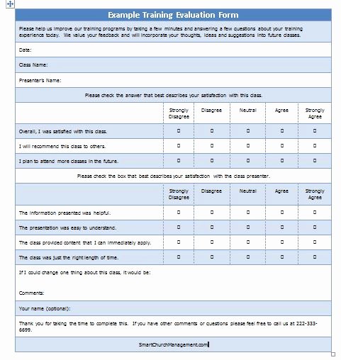 Training Evaluation form Template New Example Training Evaluation form