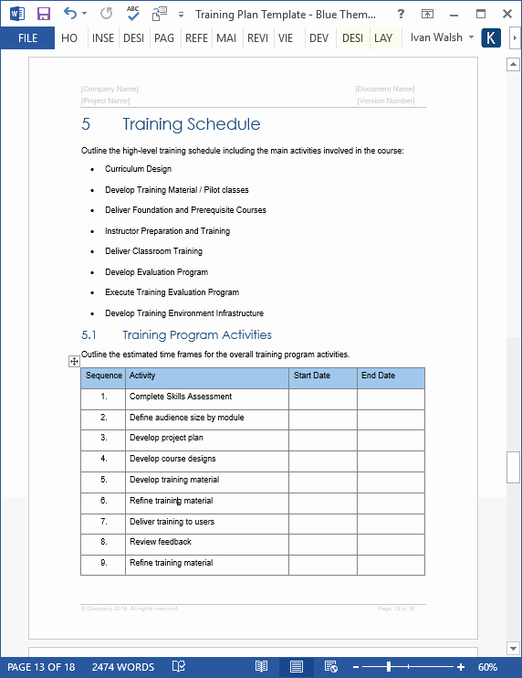 Training Plan Templates Excel Beautiful Training Plan Template 20 Page Word &amp; 14 Excel forms