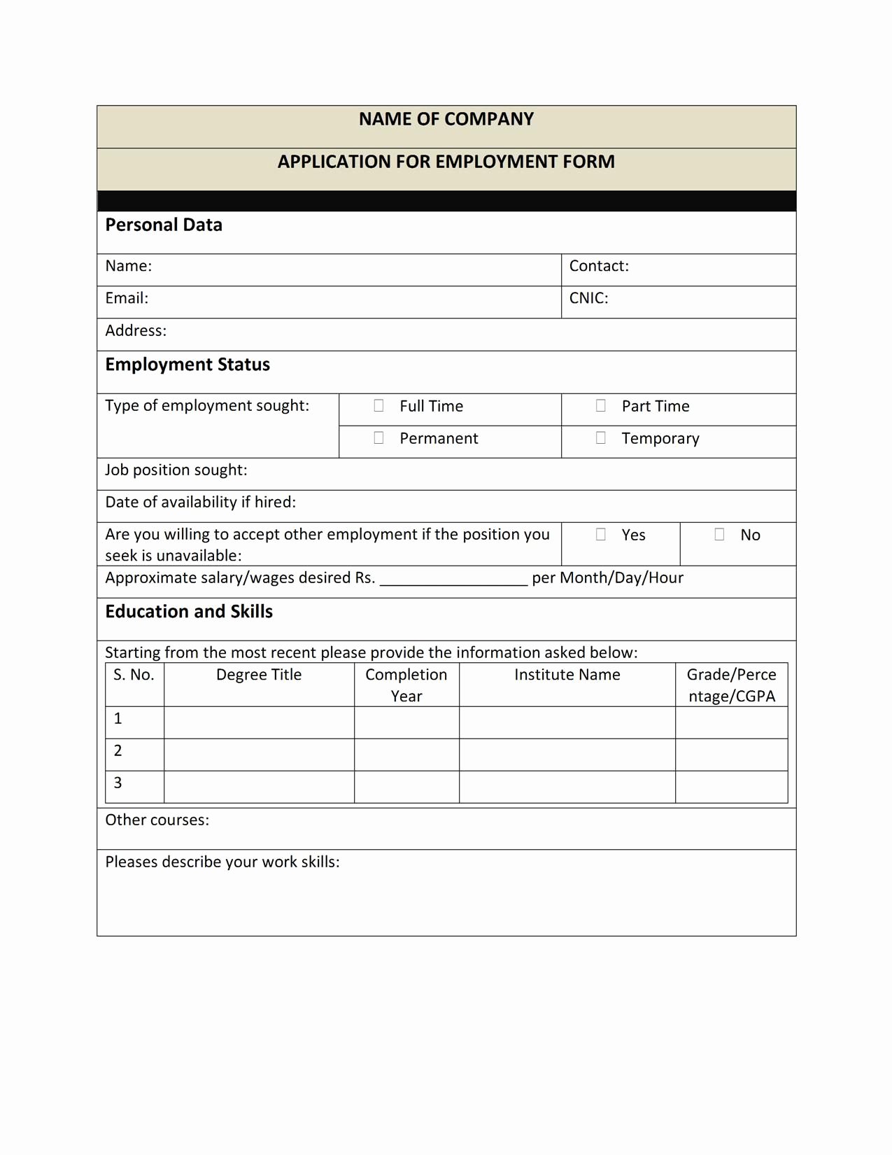 Training Request form Template Luxury formb 11 form Application for Employment