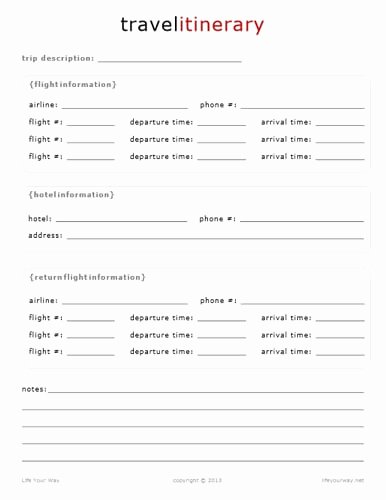 Travel Itinerary Template Word New Travel Itinerary Templates