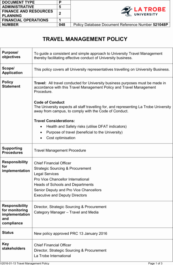 Travel Policies and Procedures Template New Download Travel Management Policy Template for Free