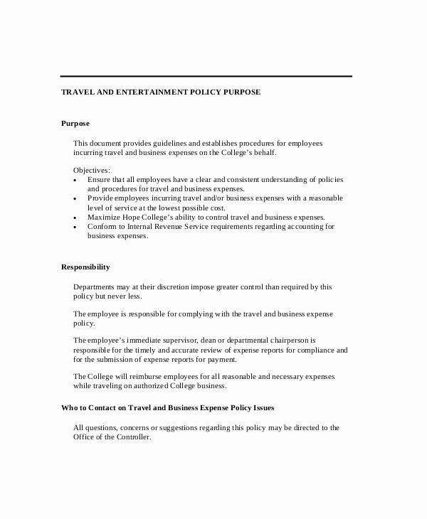 Travel Policies and Procedures Template Unique 9 Travel and Expense Policy Templates Pdf Word