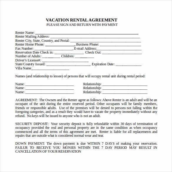 Vacation Rental Agreements Template Elegant 8 Vacation Rental Agreements Free Sample Example format