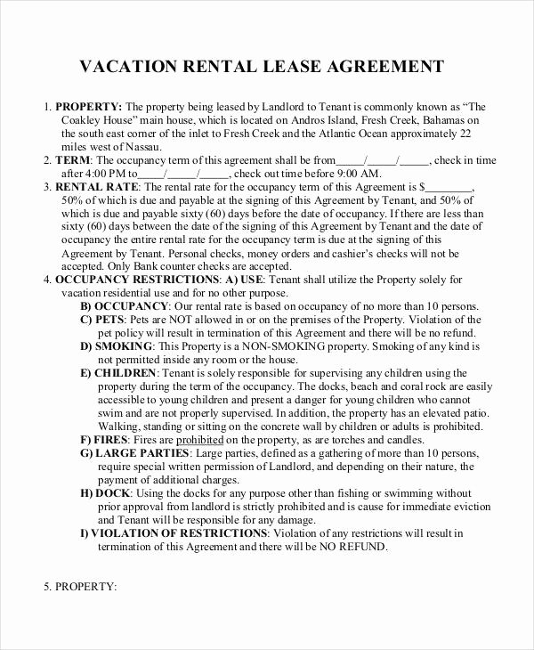 Vacation Rental Agreements Template Inspirational Free 60 Lease Agreement form In Template