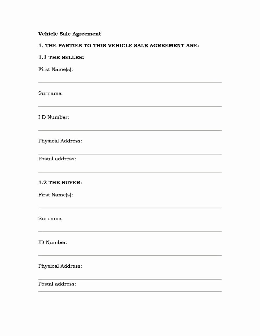 Vehicle Purchase Agreement Template Unique 42 Printable Vehicle Purchase Agreement Templates