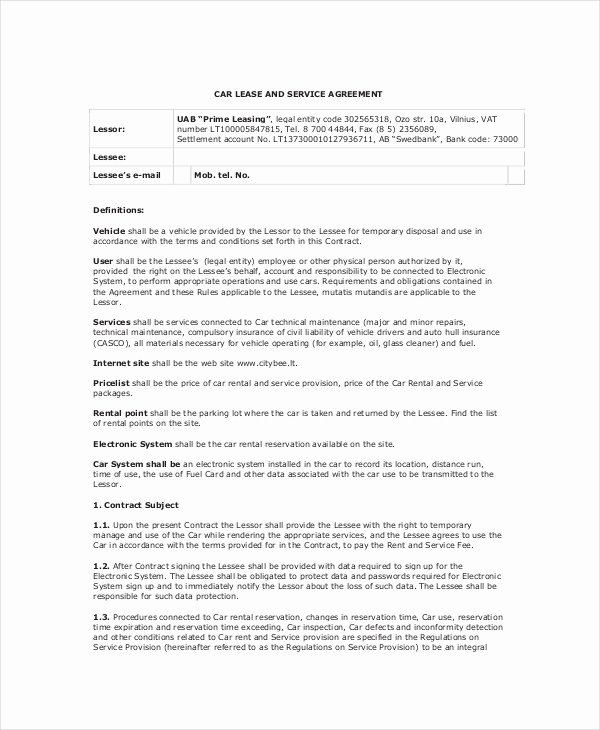 Vehicle Purchase Agreement Template Unique 9 Lease Purchase Agreement Word Pdf Google Docs