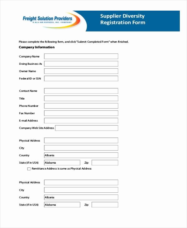 Vendor Registration form Template Luxury Free 9 Supplier Registration form Samples In Sample