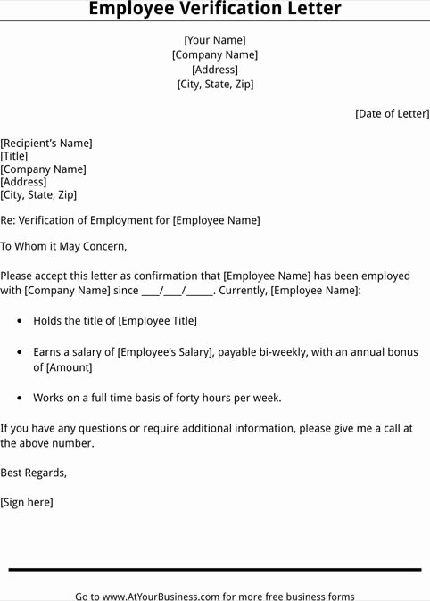 Verification Of Employment Templates Fresh Employment Verification Letter Template
