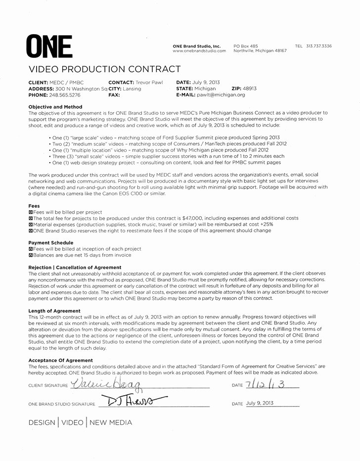 Video Production Contract Template Elegant 2 Video Production Contract Free Download
