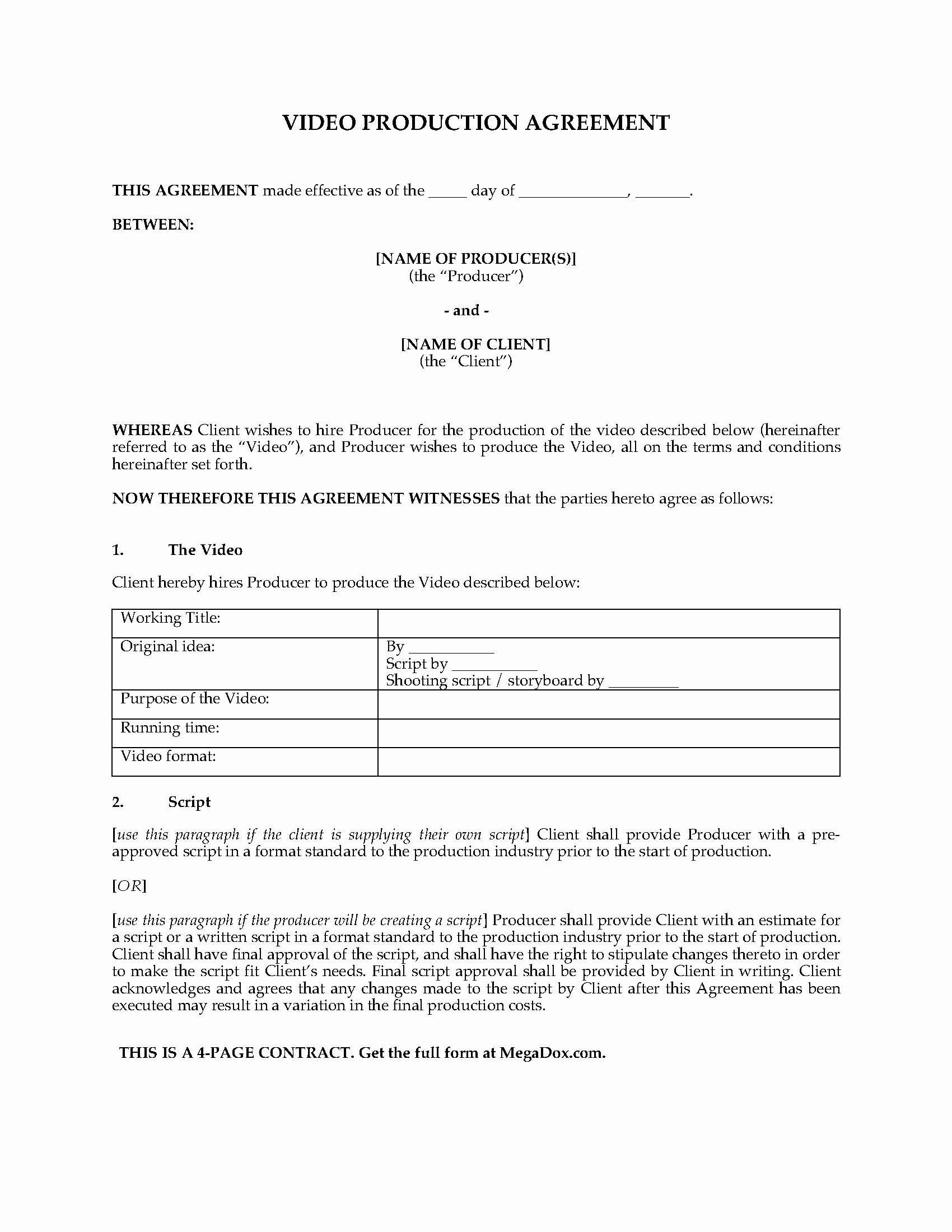 Video Production Contract Template New Video Production Contract